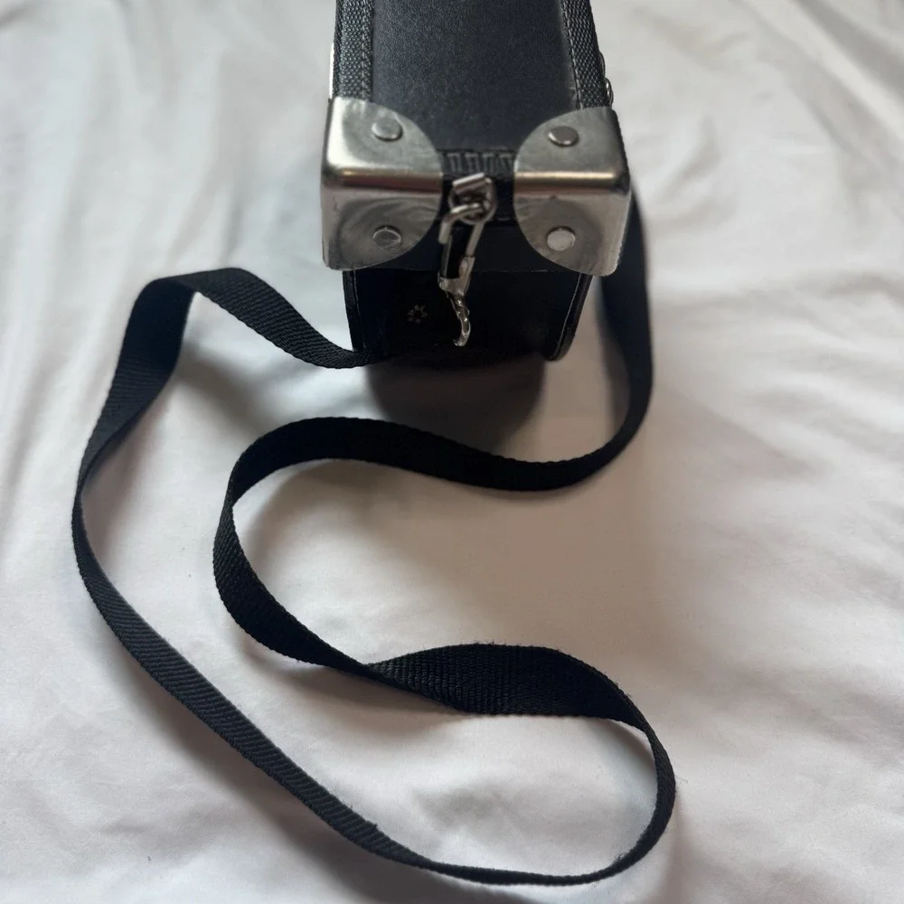US TWO Black Leather Hard Camera Case/Alternative purse, With Strap USA